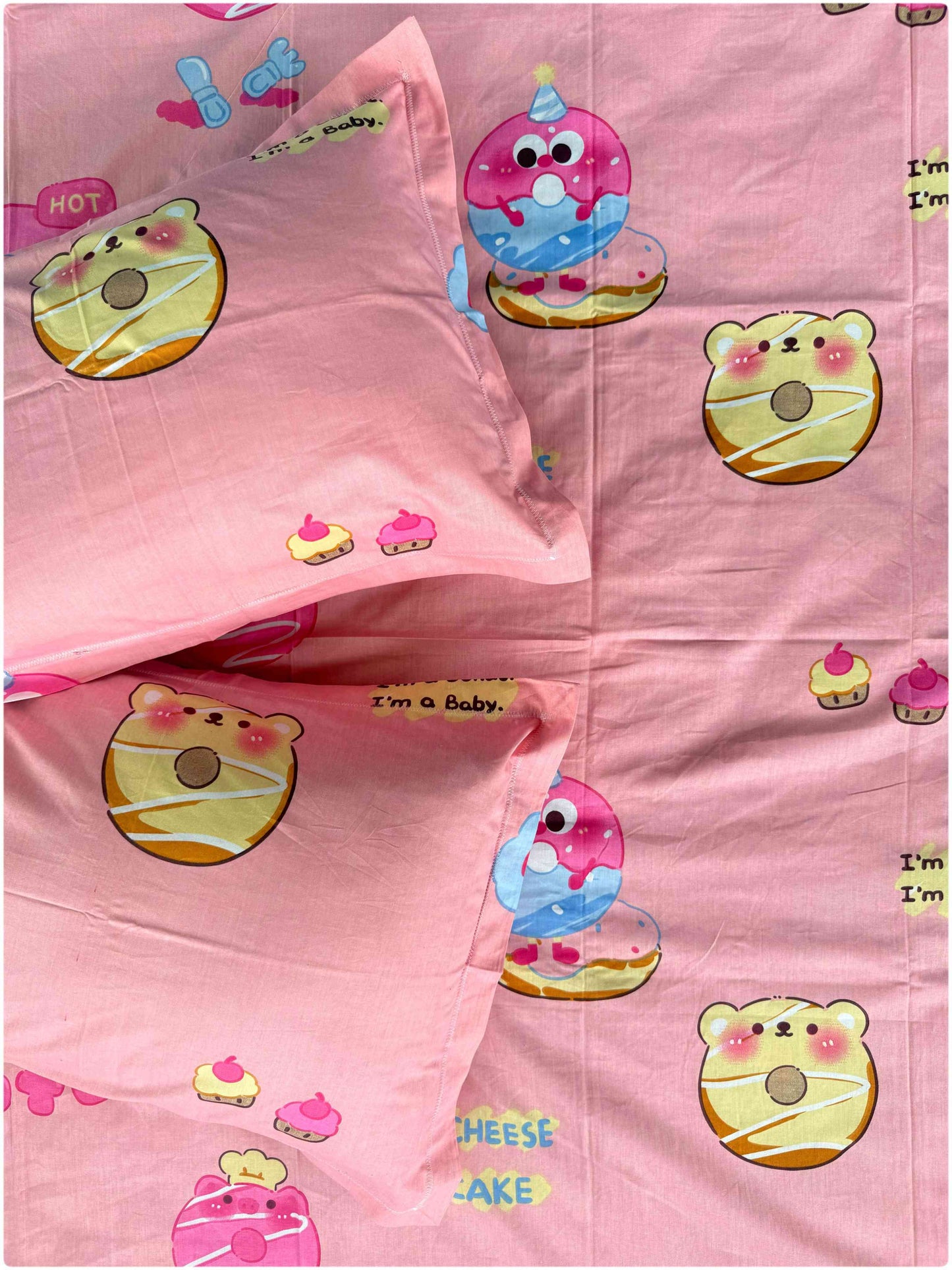 Donut Pink Delight – Kids Sprinkle Bed Sheet Set 180 TC
