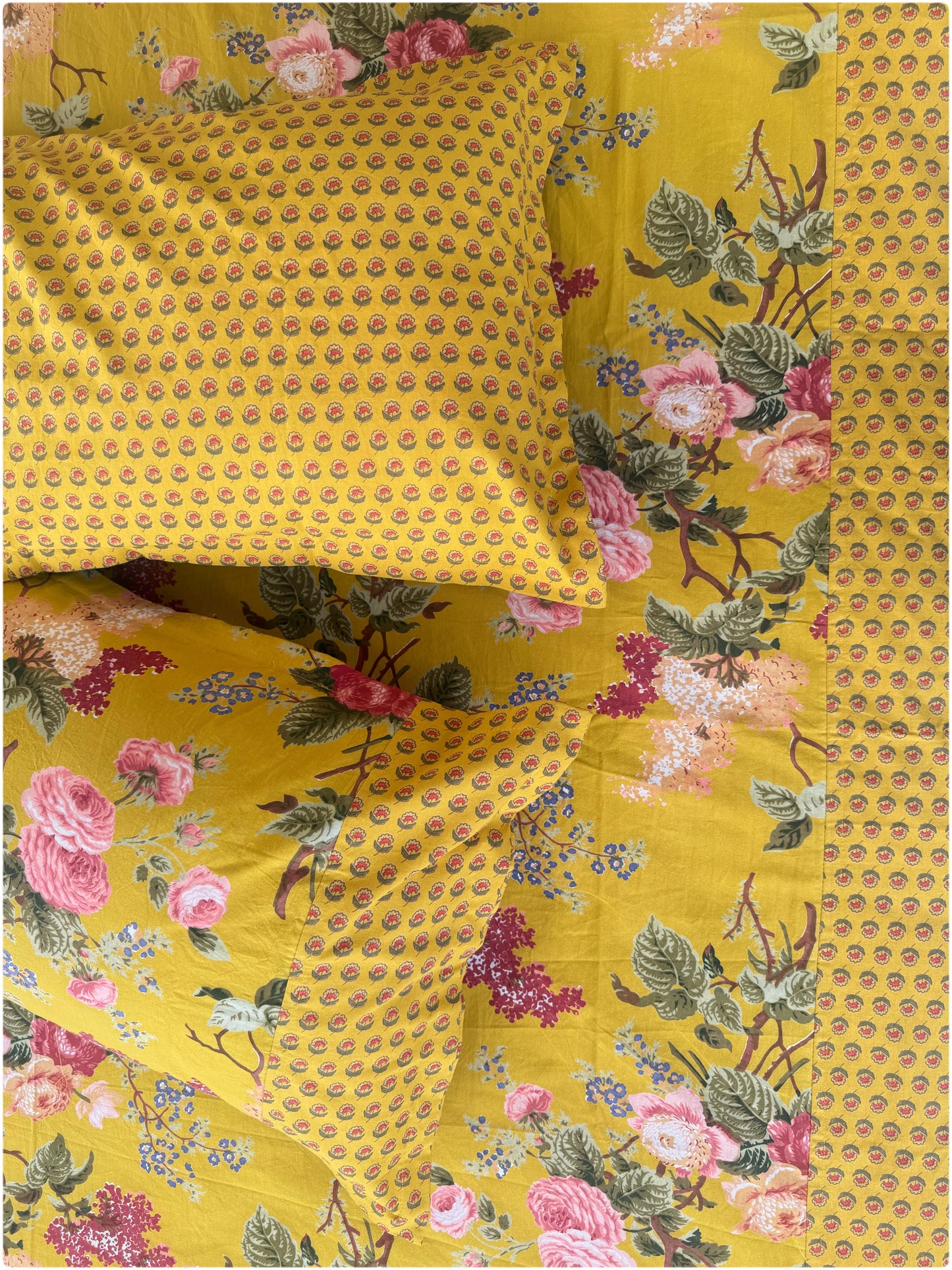 Ethnic Premium Queen Size Bedsheet - Mustard