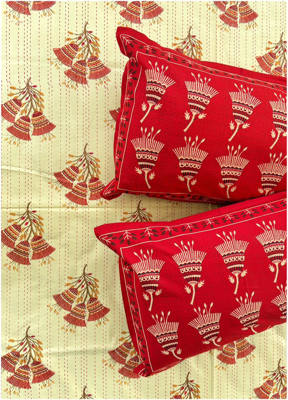 Royal Ethnic Cream Red –150 TC Luxury Bed Cover