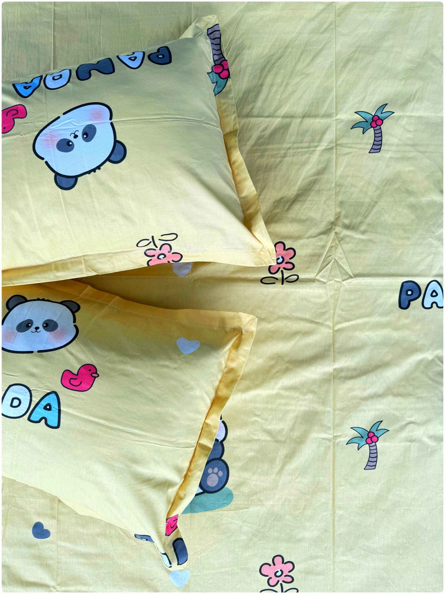 Panda Yellow Fun – Kids Cheerful Bed Sheet Set 180 TC