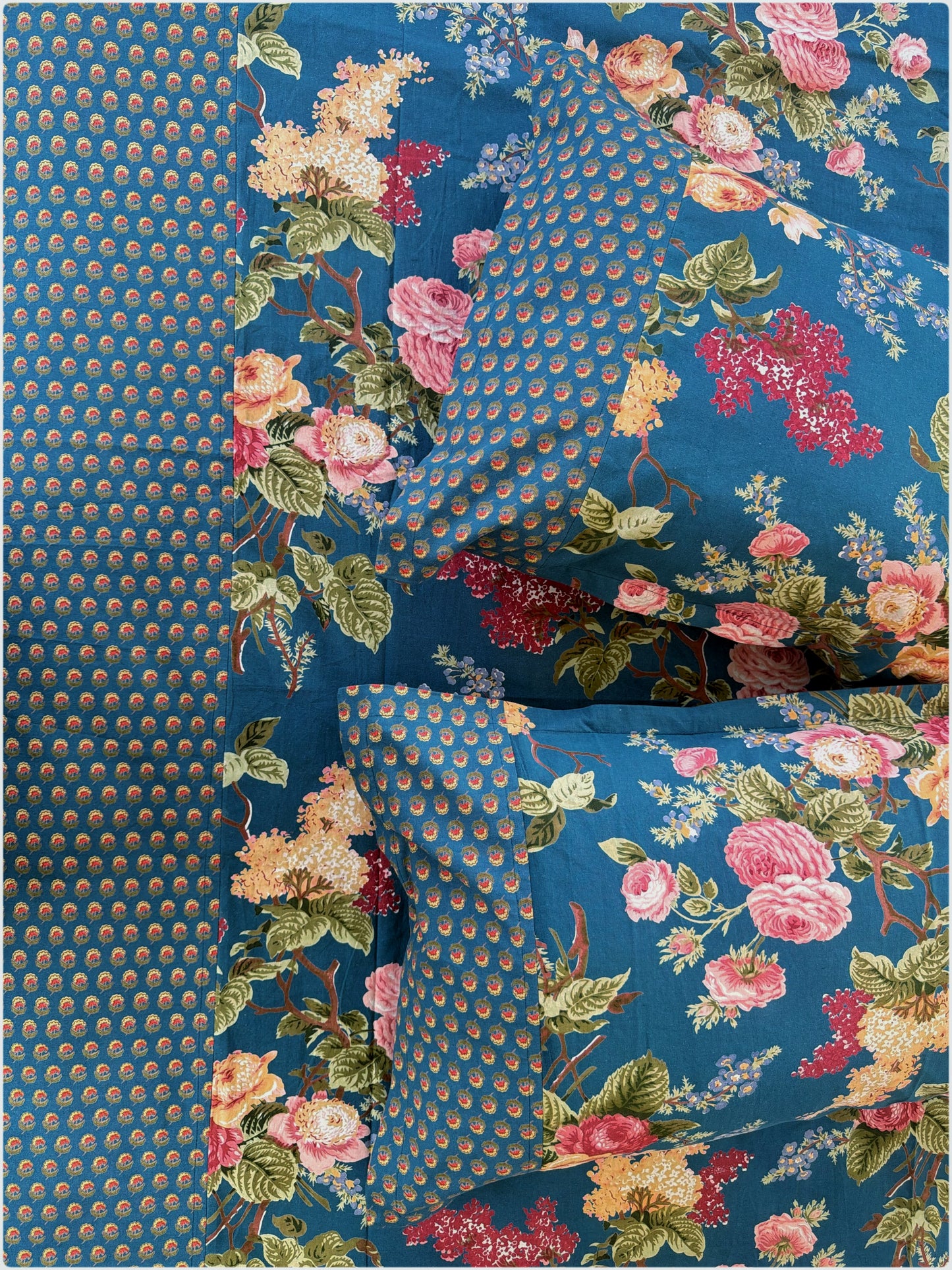 Ethnic Premium Queen Size Bedsheet - Teal Blue