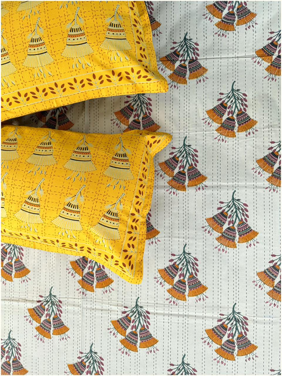 Festive Yellow Ethnic – 100% Cotton Bed Sheet 150 TC