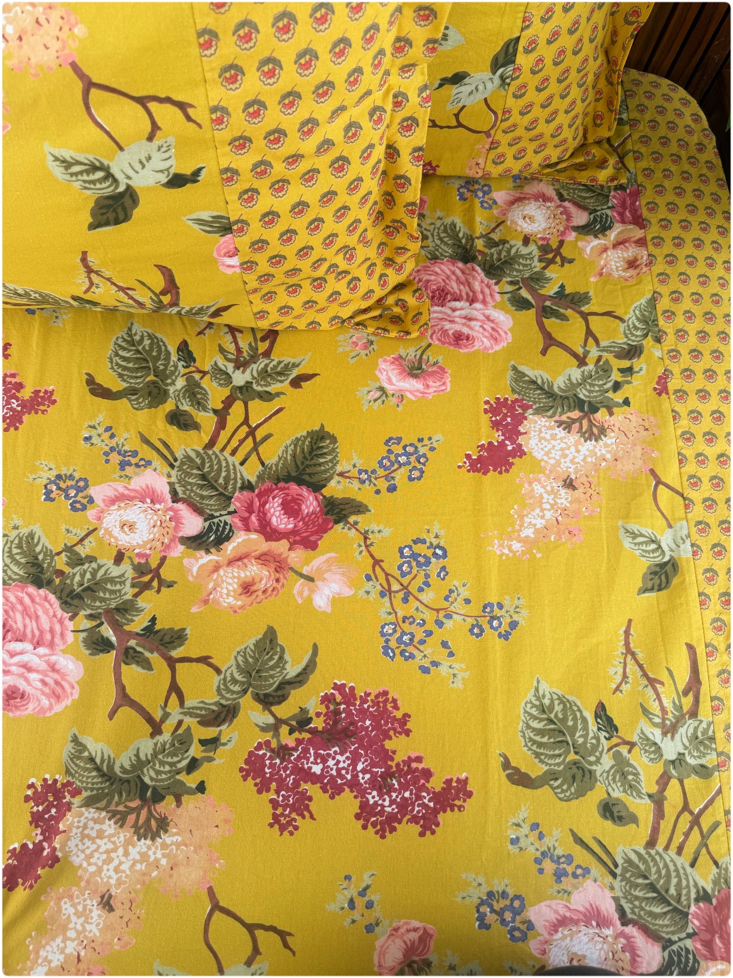 Ethnic Premium Queen Size Bedsheet - Mustard