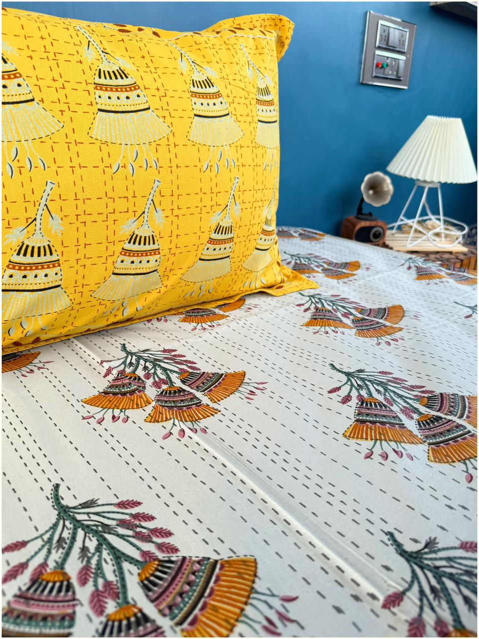 Festive Yellow Ethnic – 100% Cotton Bed Sheet 150 TC
