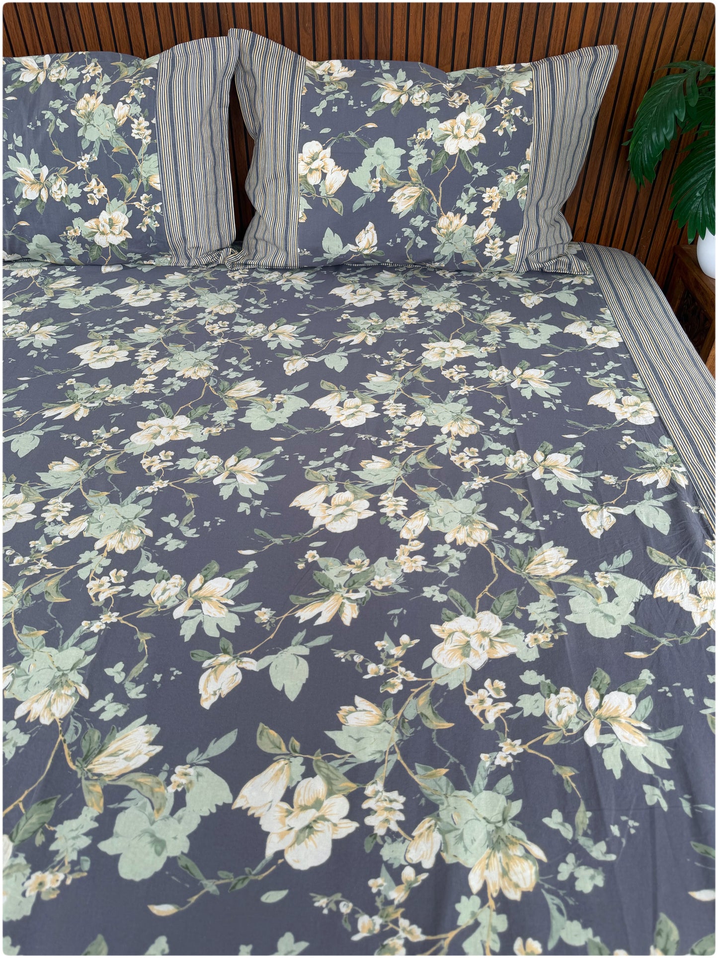 Ethnic Motif Premium Super King Bedsheet - Steel Blue