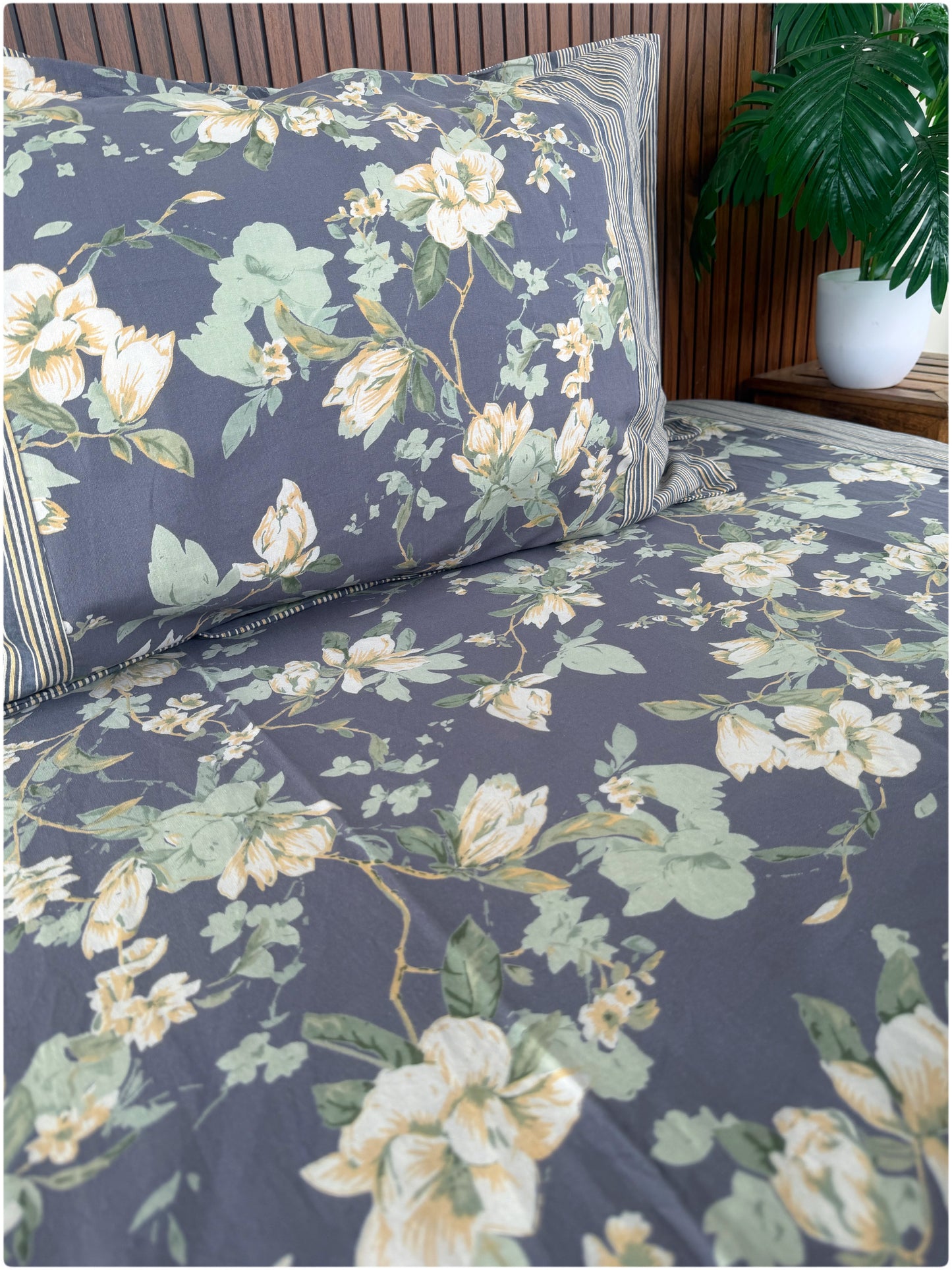 Ethnic Motif Premium Super King Bedsheet - Steel Blue