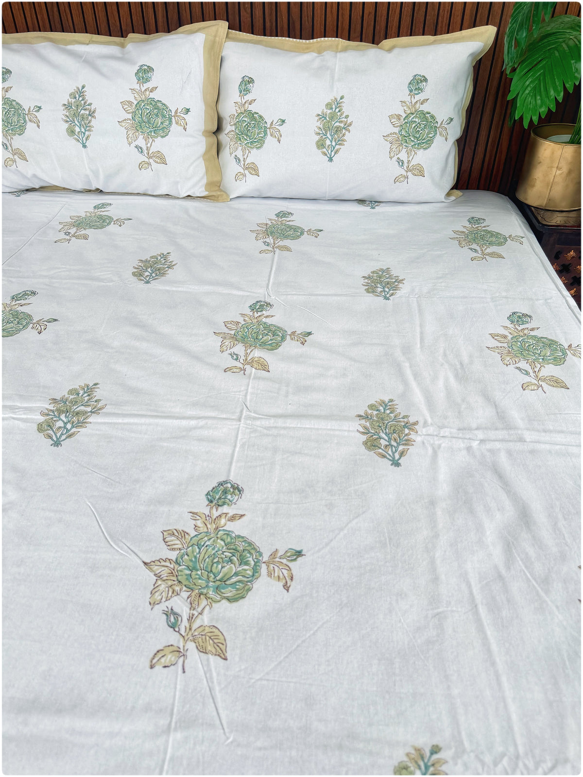White & Cream OG Handblock Bedsheet