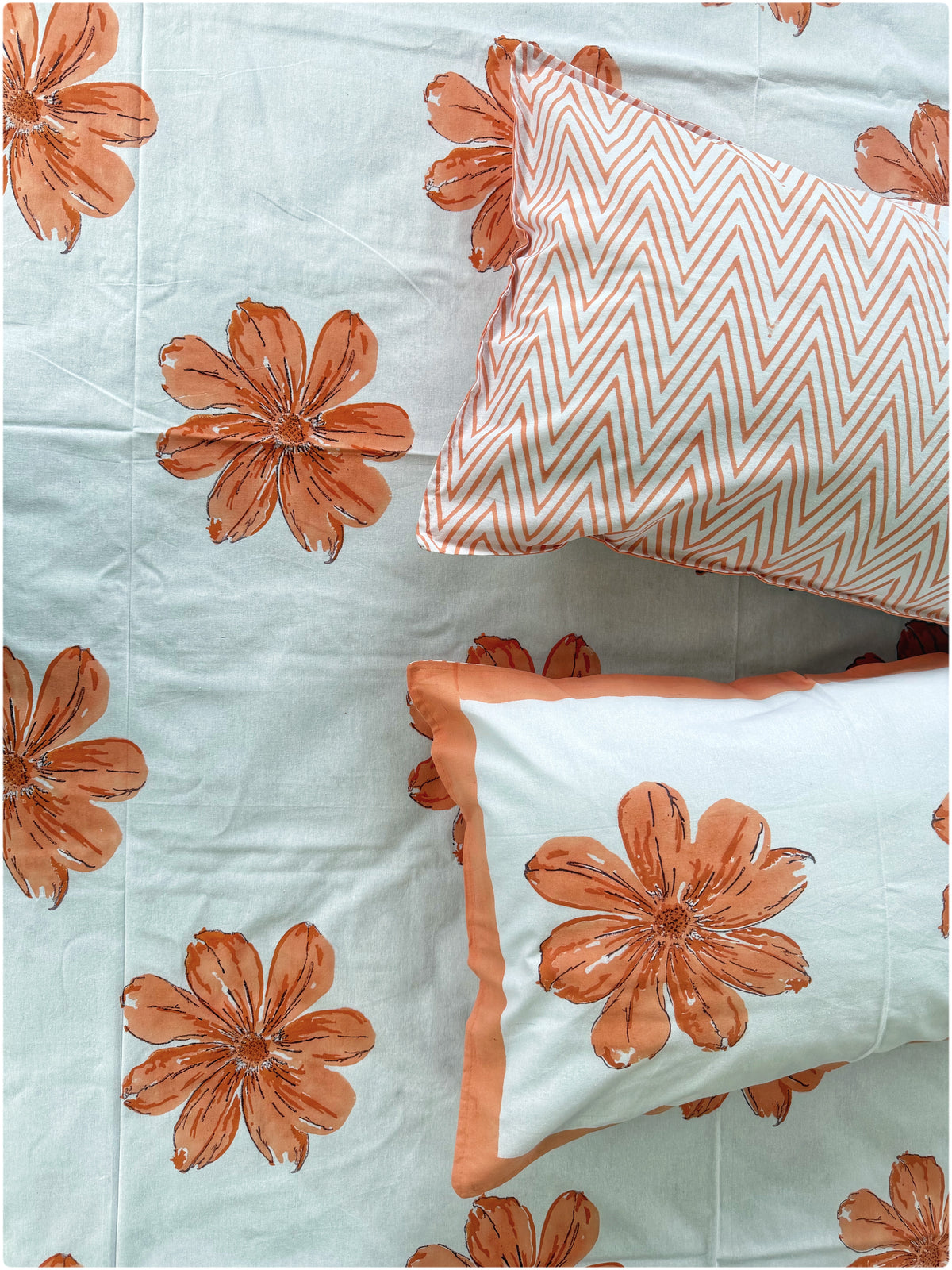 White & Orange OG Handblock Bedsheet