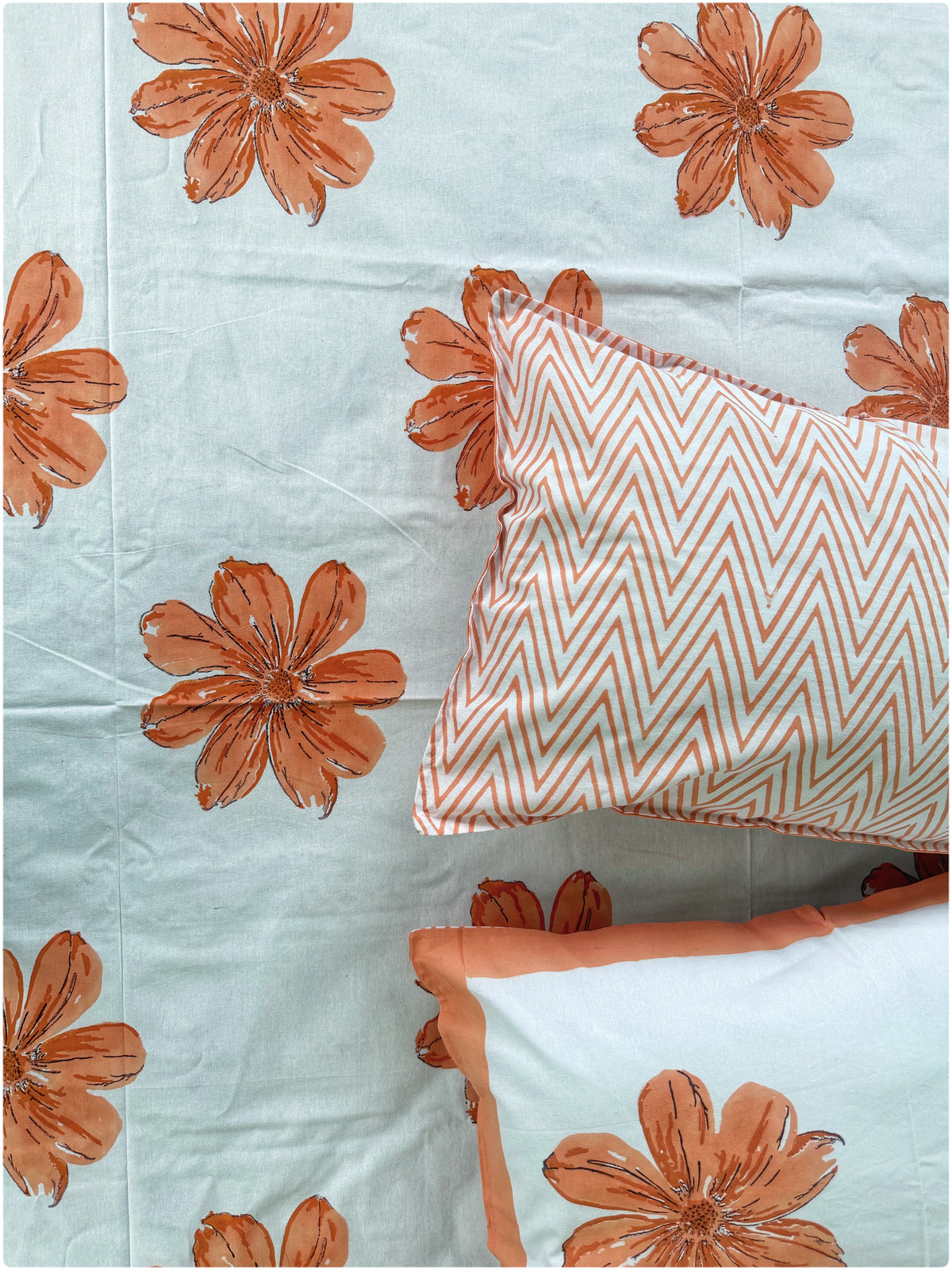 White & Orange OG Handblock Super King Bedsheet