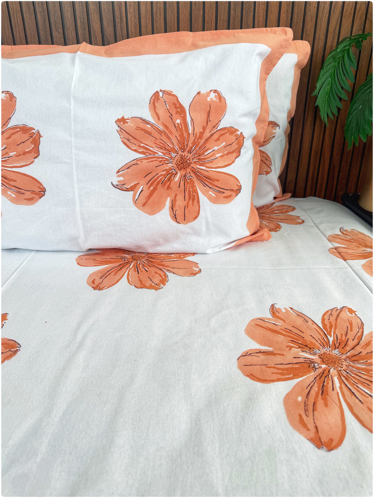 White & Orange OG Handblock Bedsheet