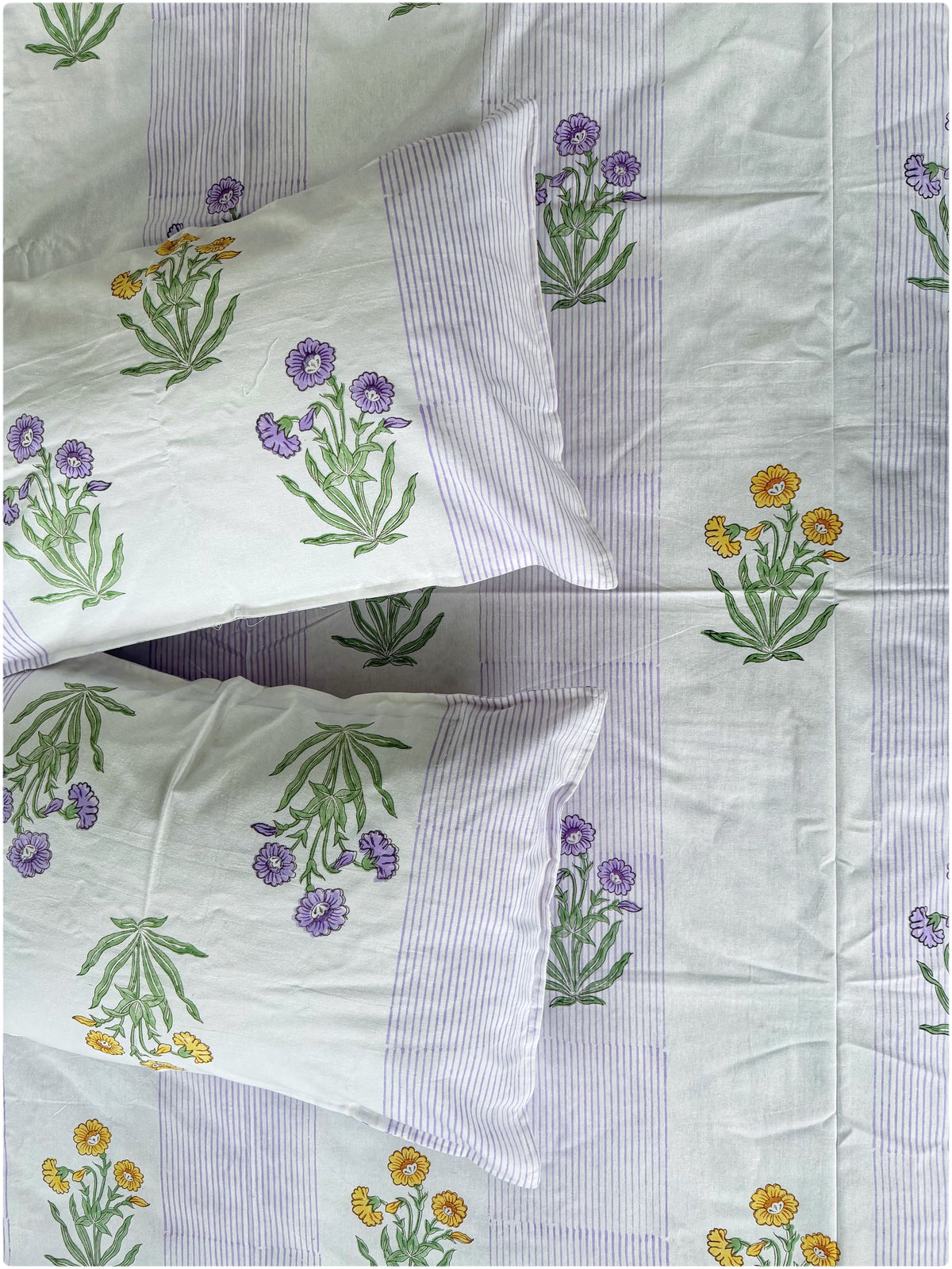 White & Purple Stripes OG Handblock Bedsheet