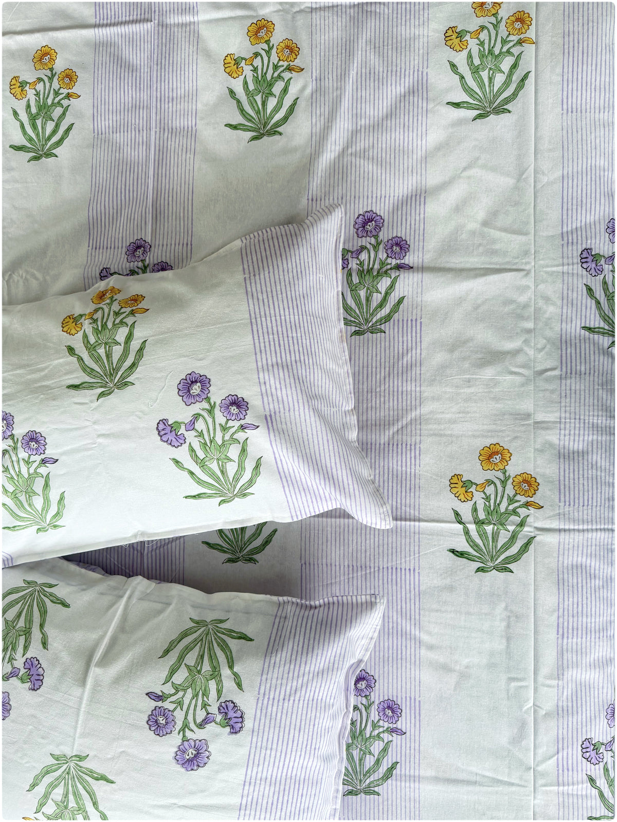 White & Purple Stripes OG Handblock Bedsheet