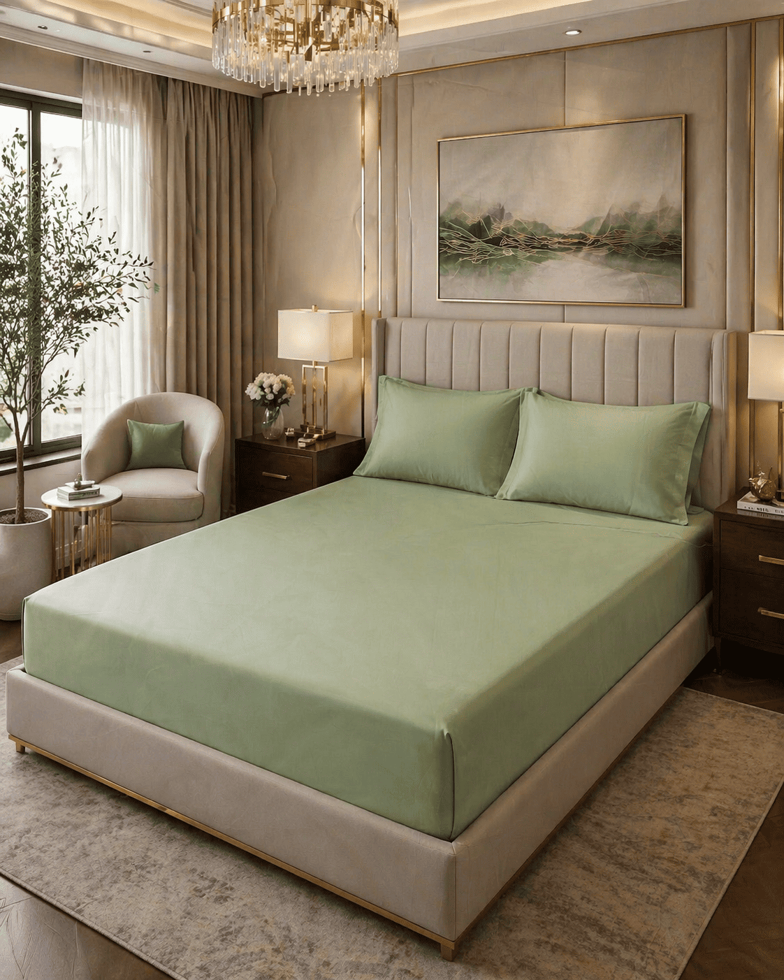 Solid Olive Green – 300 TC Premium Cotton Bed Sheet Set