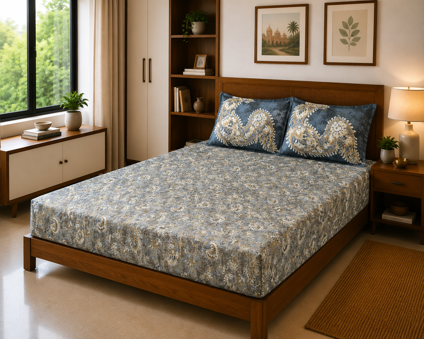 Paisley Earth Teal – 300 TC Luxe Cotton Bed Sheet Set