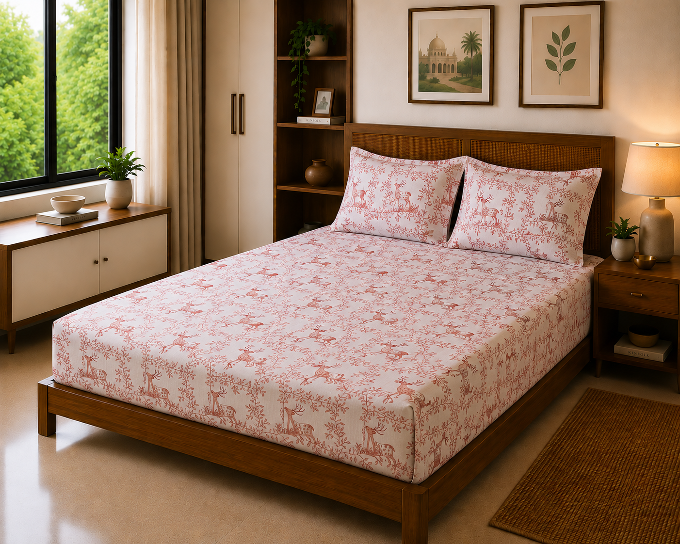 Mrig Orange Forest – 200 TC Premium Bed Sheet Set