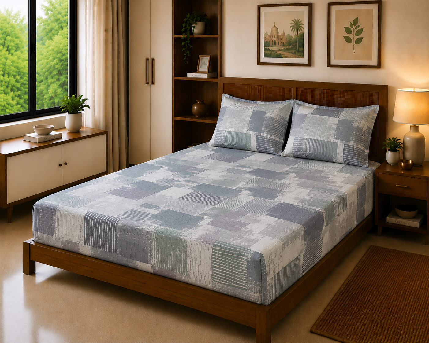 Artistic Brush Mint – 100% Cotton Bed Sheet 300 TC