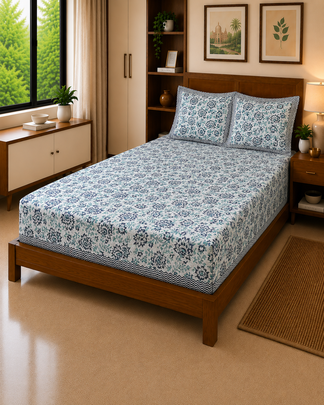 Aqua Handblock Fresh – 200 TC Luxury Bed Sheet