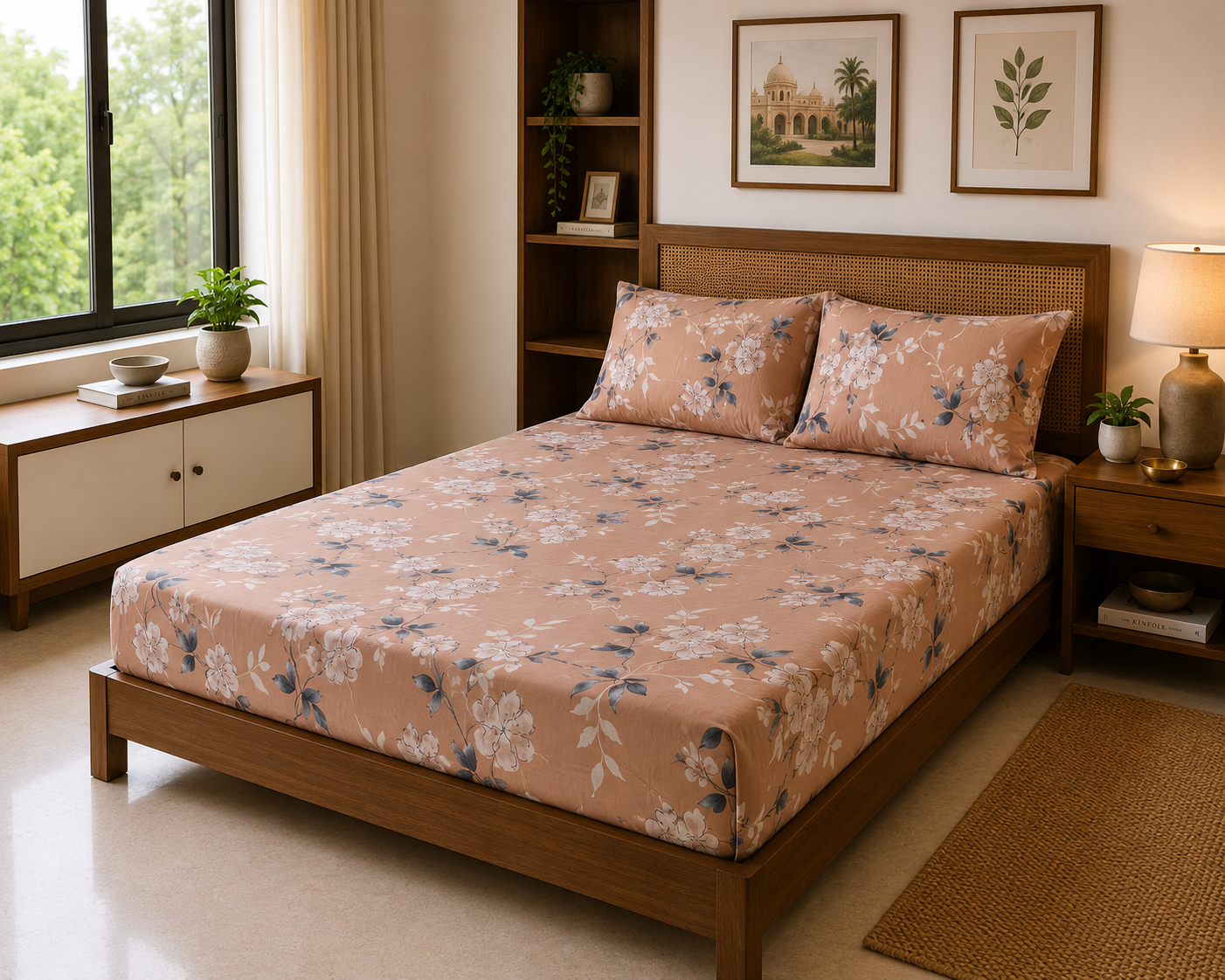 Floral Peach Soft – 200 TC Premium Bed Sheet