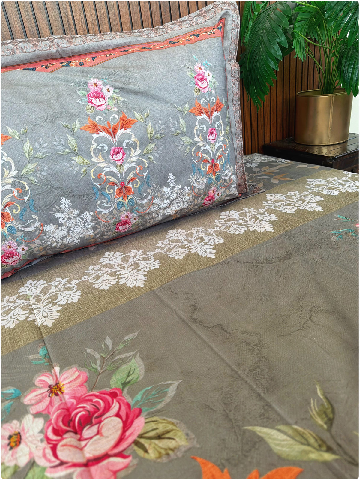 French Grey Floral Super King Bedsheet