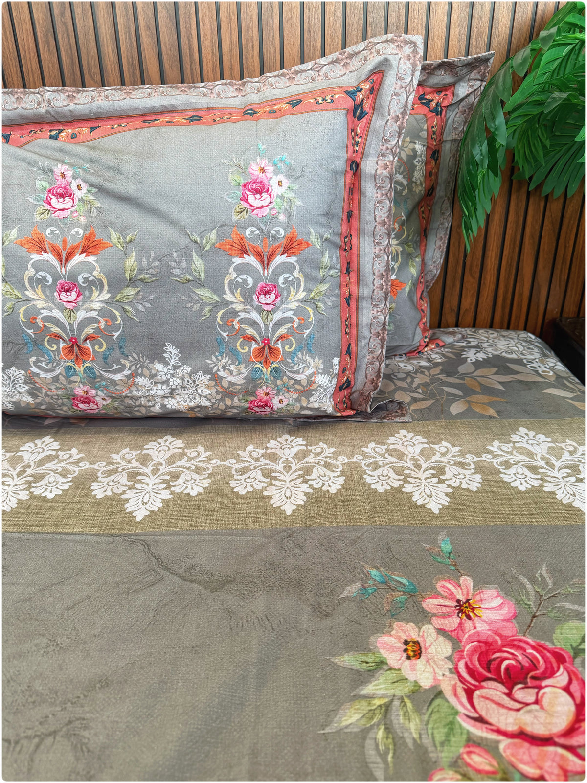 French Grey Floral Super King Bedsheet
