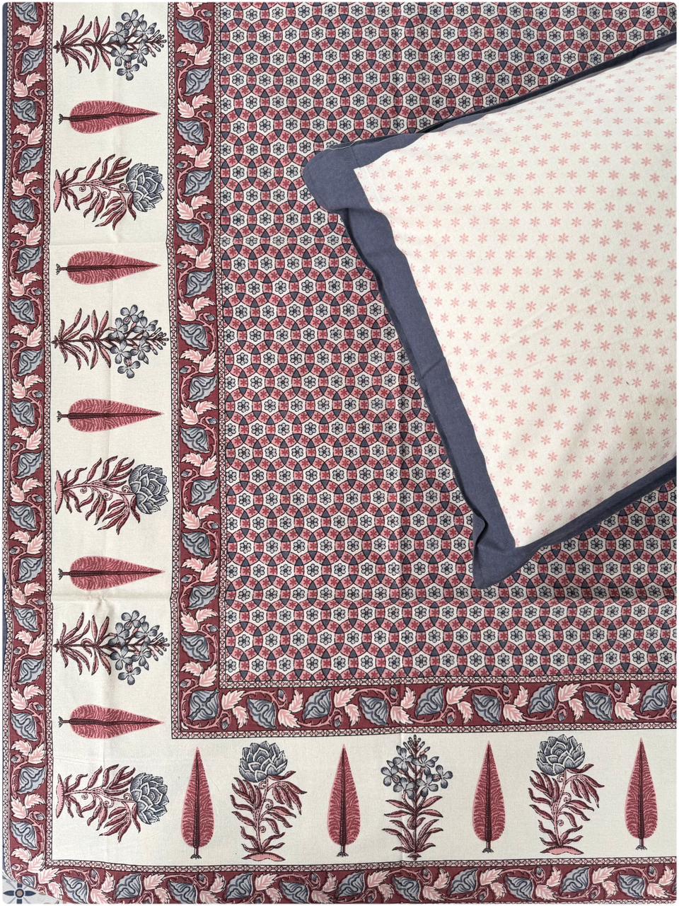 Heritage Printed Single Cotton Bedsheet - Maroon