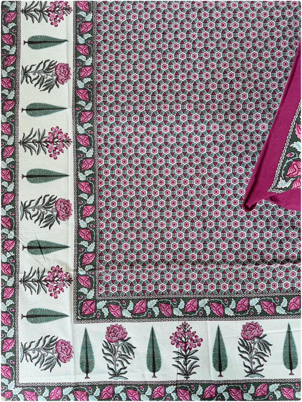 Heritage Printed Single Cotton Bedsheet - Onion