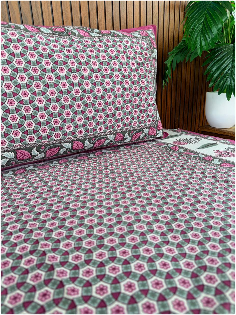 Heritage Printed Single Cotton Bedsheet - Onion