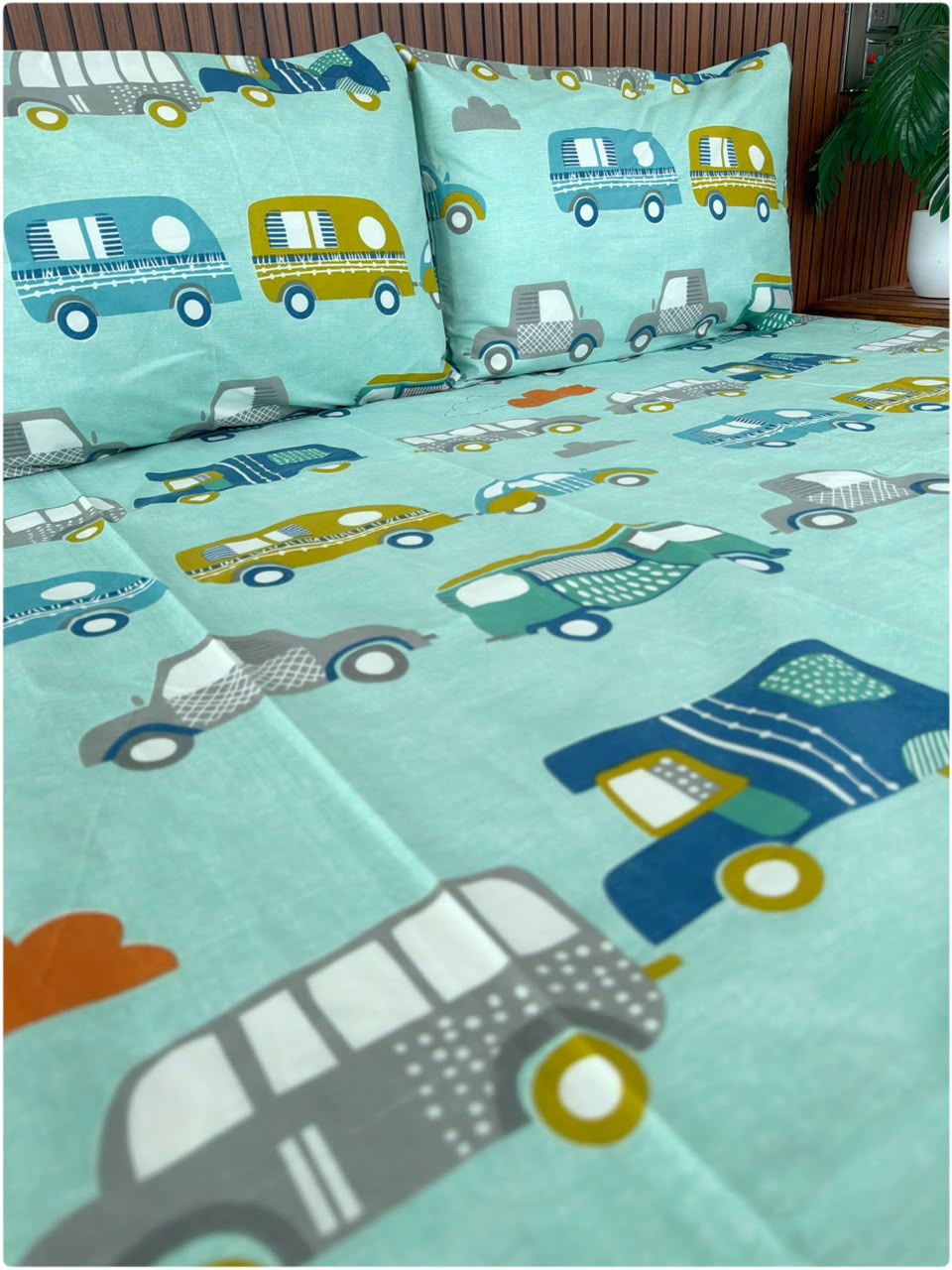 Car Aqua Printed - Kids Bedsheet