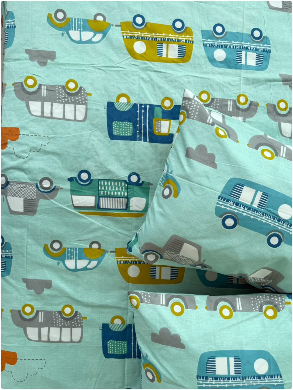 Car Aqua Printed - Kids Bedsheet