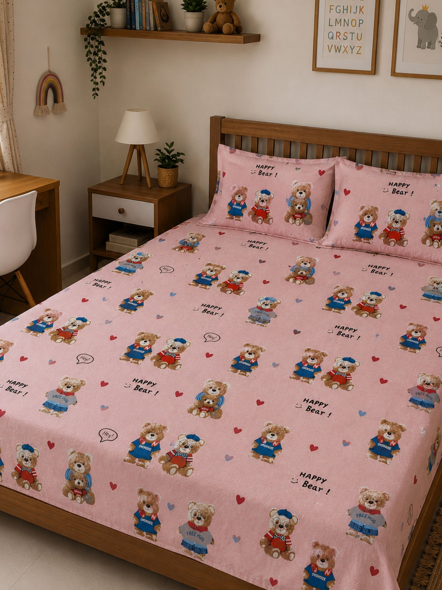 Teddy Pink Hug – Kids Snuggle Bed Sheet 180 TC