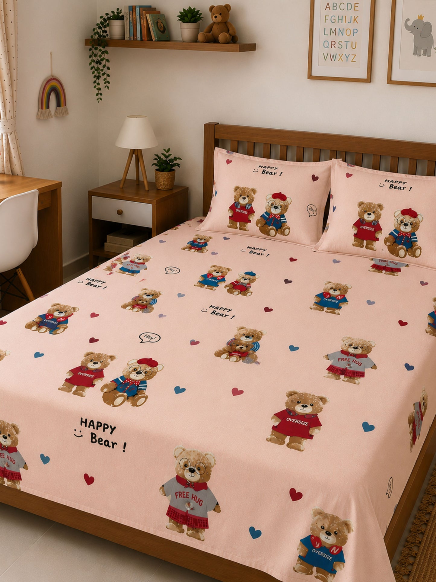 Teddy Peach Soft – Kids Soft Sleep Bed Sheet Set 180 TC