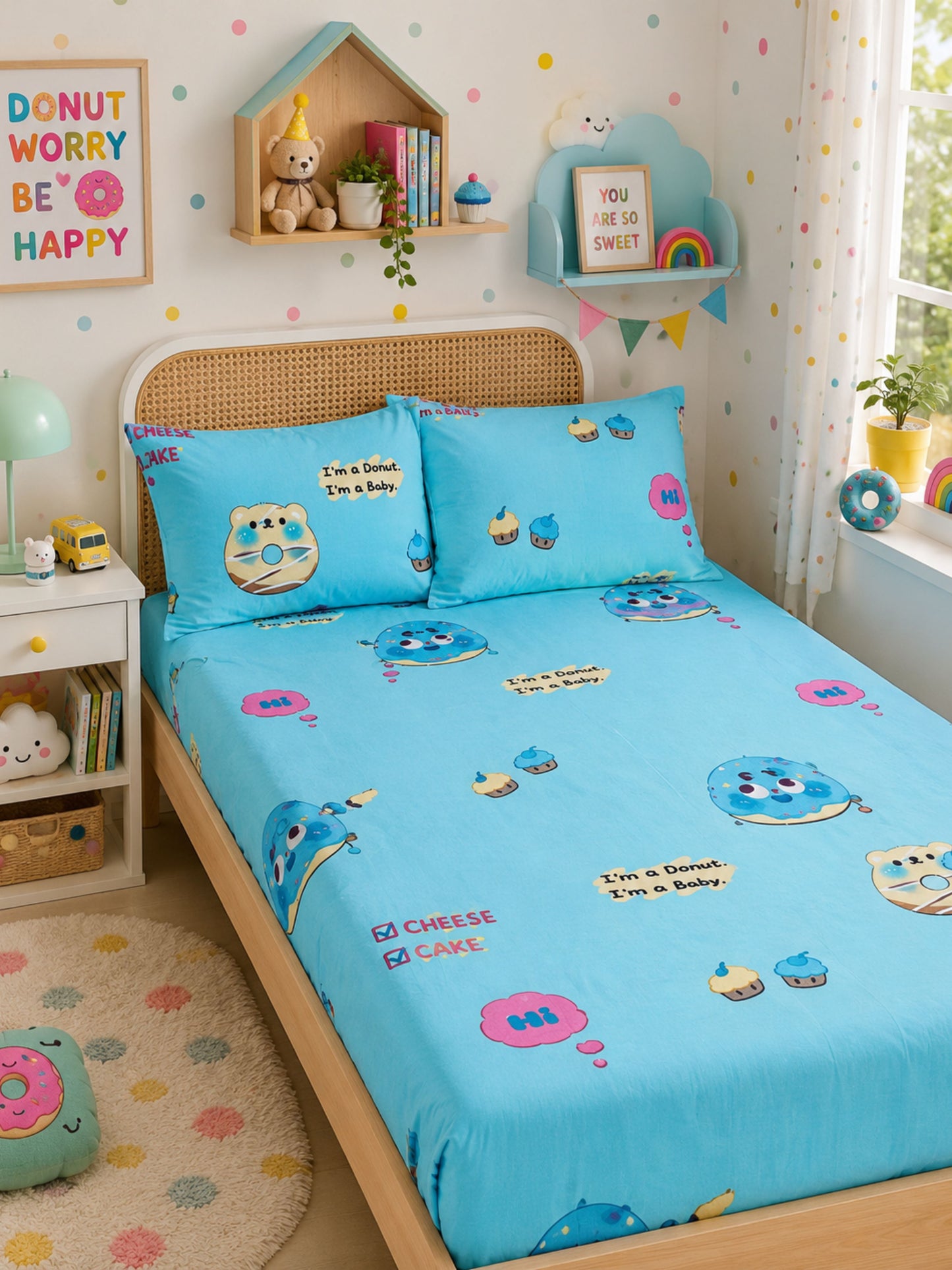 Donut Blue Treat – Kids Fun Treat Bed Sheet 180 TC
