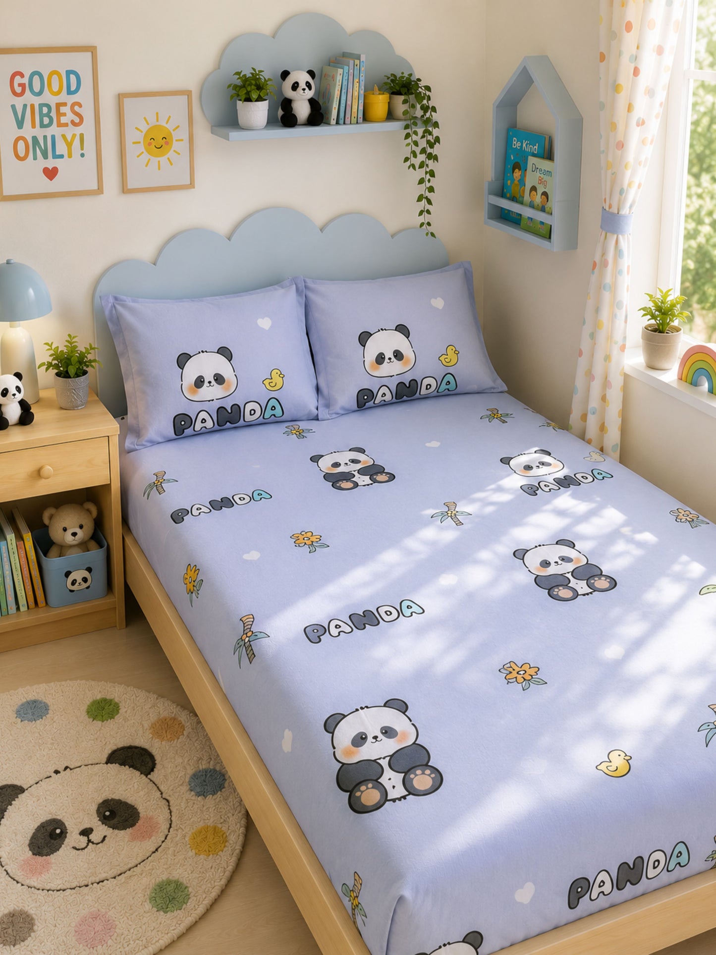 Panda Lilac Dreams – Kids Dreamland Bed Sheet 180 TC