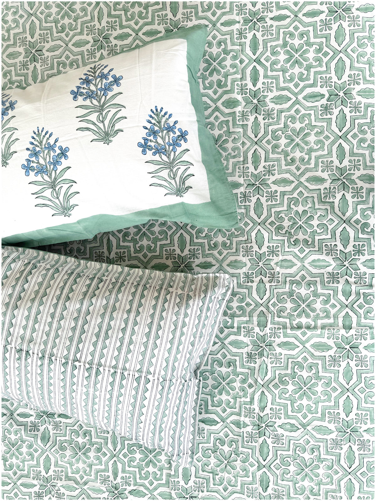 Sage OG Handblock Super King Bedsheet