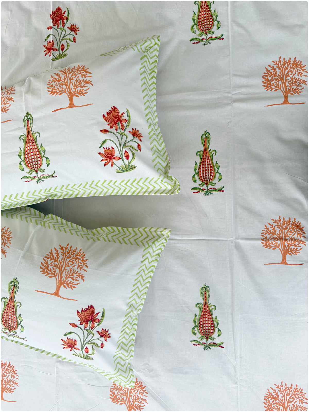 White & Rust OG Handblock Bedsheet