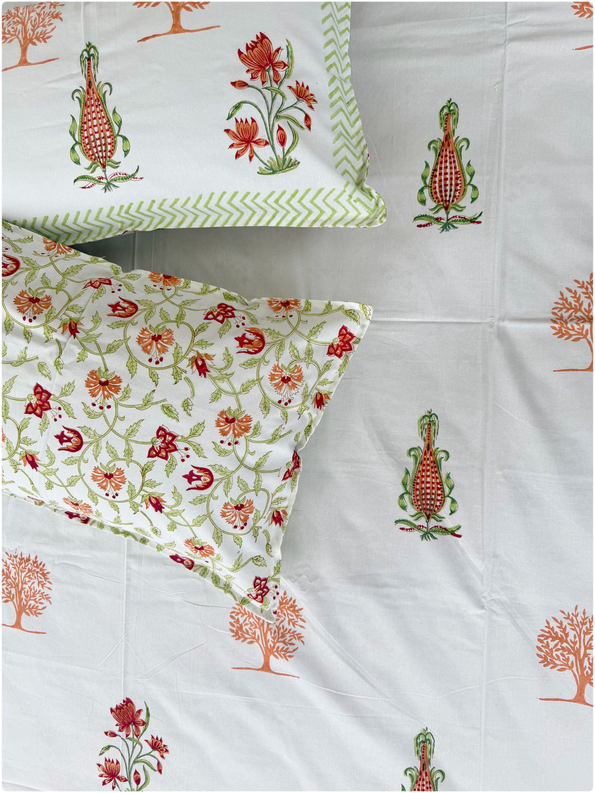 White & Rust OG Handblock Bedsheet