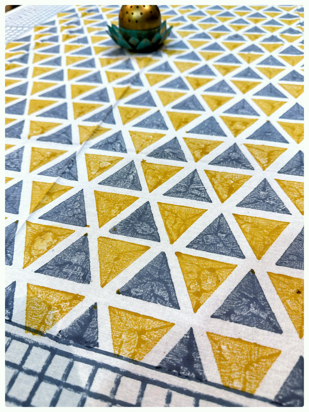 Handblock Grey & Yellow Table Cover – 4 Seater (40 x 60 inches)