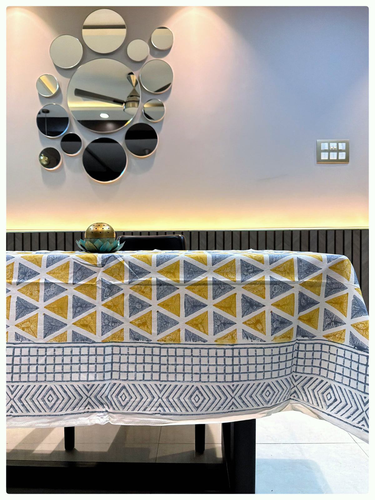 Handblock Grey & Yellow Table Cover – 4 Seater (40 x 60 inches)