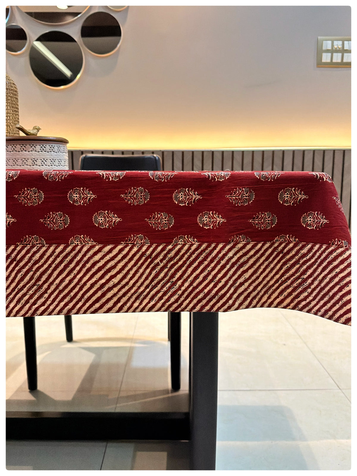 Ajrakh Deep Red Table Cover – 4 Seater (40 x 60 inches)