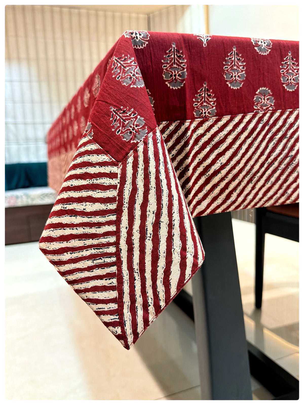 Ajrakh Deep Red Table Cover – 4 Seater (40 x 60 inches)