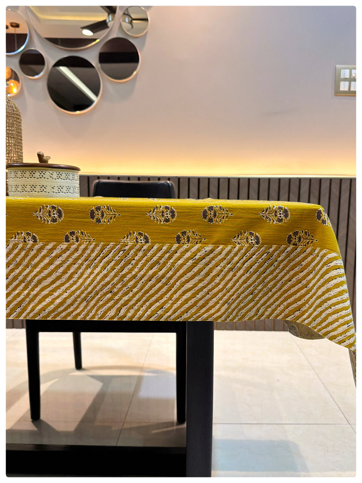 Ajrakh Mustard Table Cover – 4 Seater (40 x 60 inches)