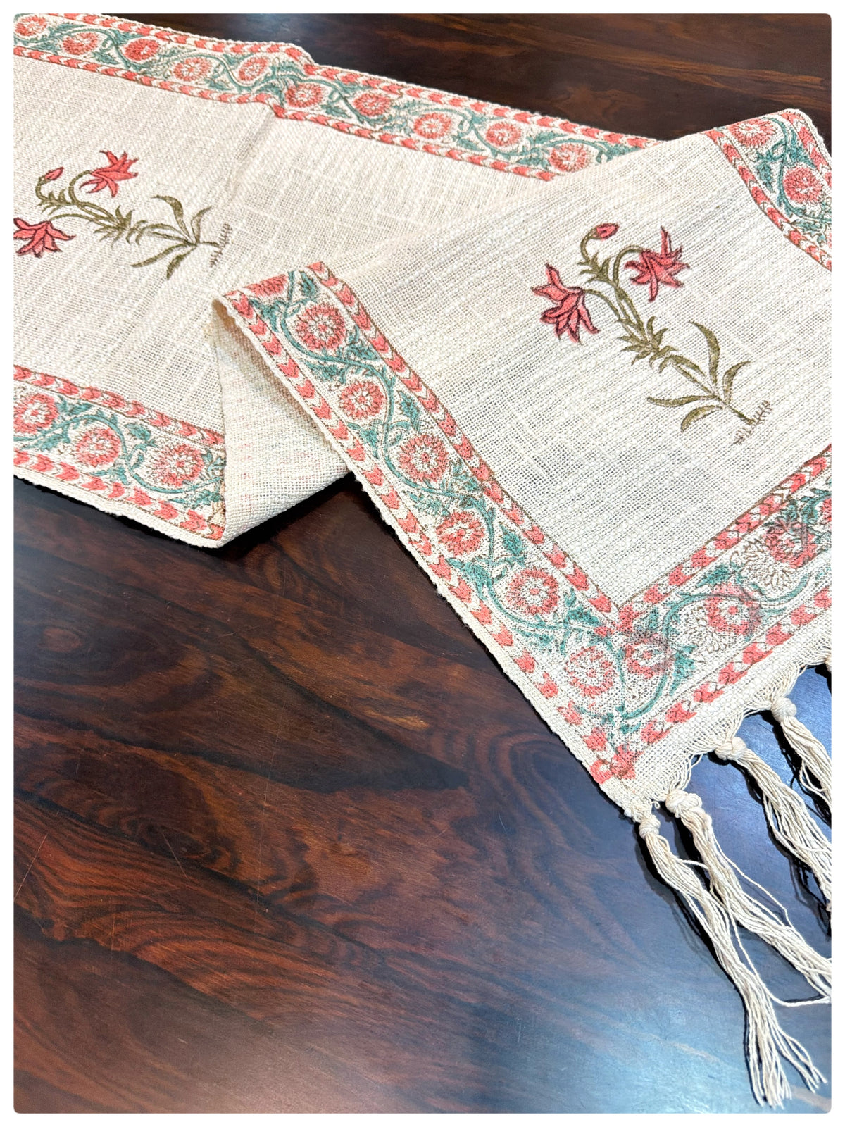 Jute Pink & Green Table Runner – (13 x 72 Inches)