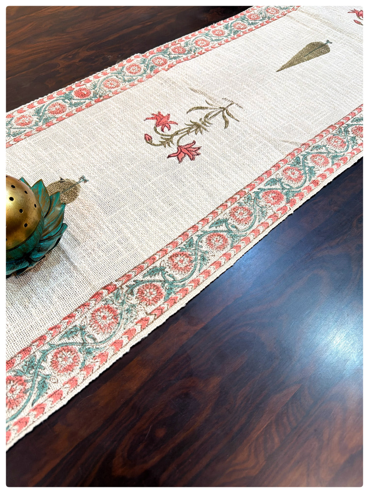 Jute Pink & Green Table Runner – (13 x 72 Inches)