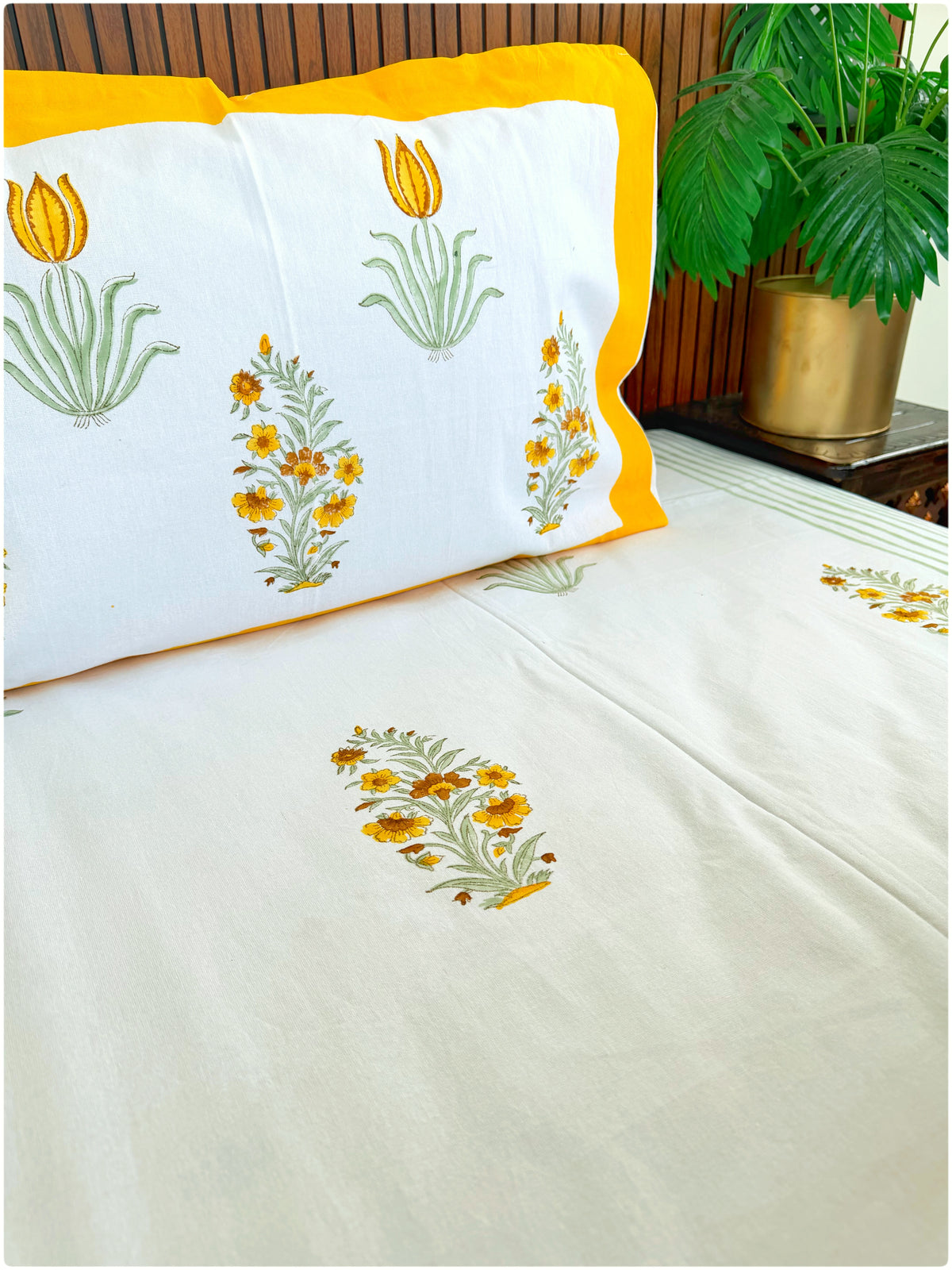 Marigold Muse Handblock Queen Bedsheet