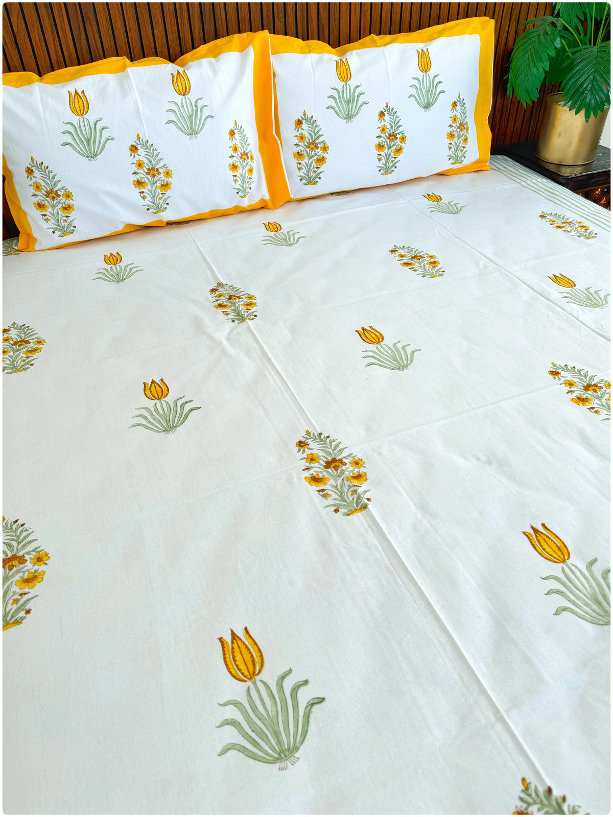 Marigold Muse Handblock Queen Bedsheet
