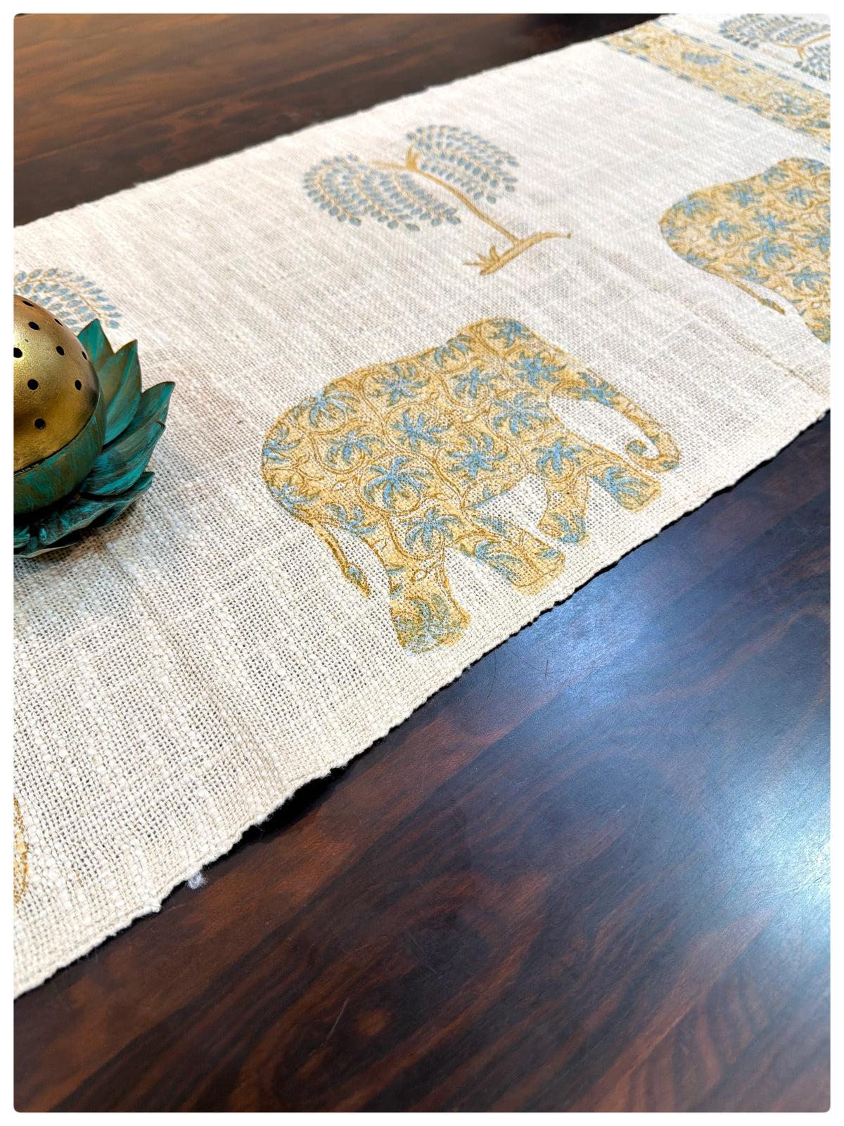Jute Yellow Elephants Table Runner – (13 x 72 Inches)