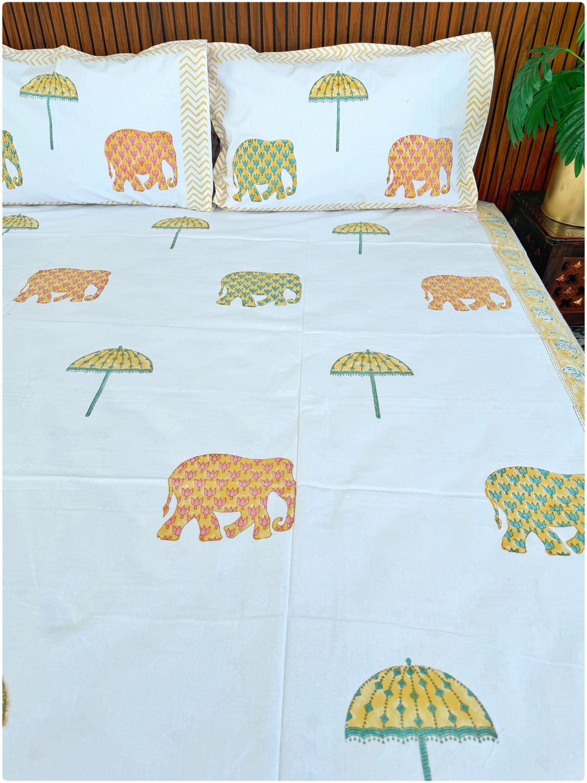 Golden Meadow Handblock Queen Bedsheet