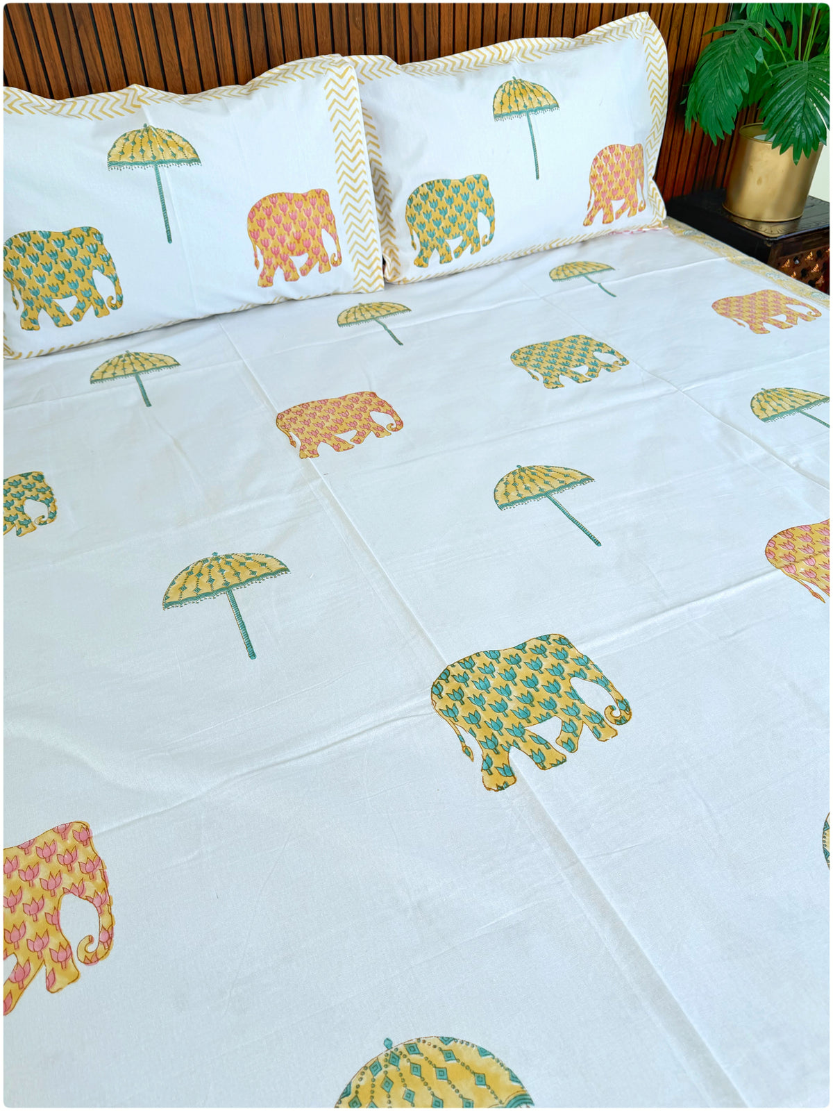 Golden Meadow Handblock Queen Bedsheet