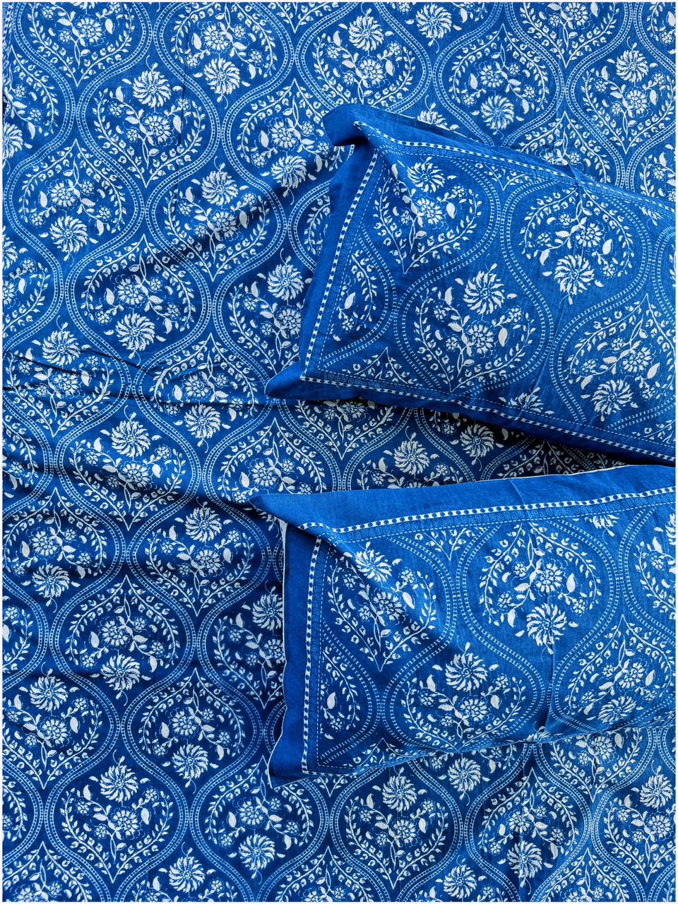 Royal Blue Floral Luxe – 120 TC Premium Bed Sheet Set