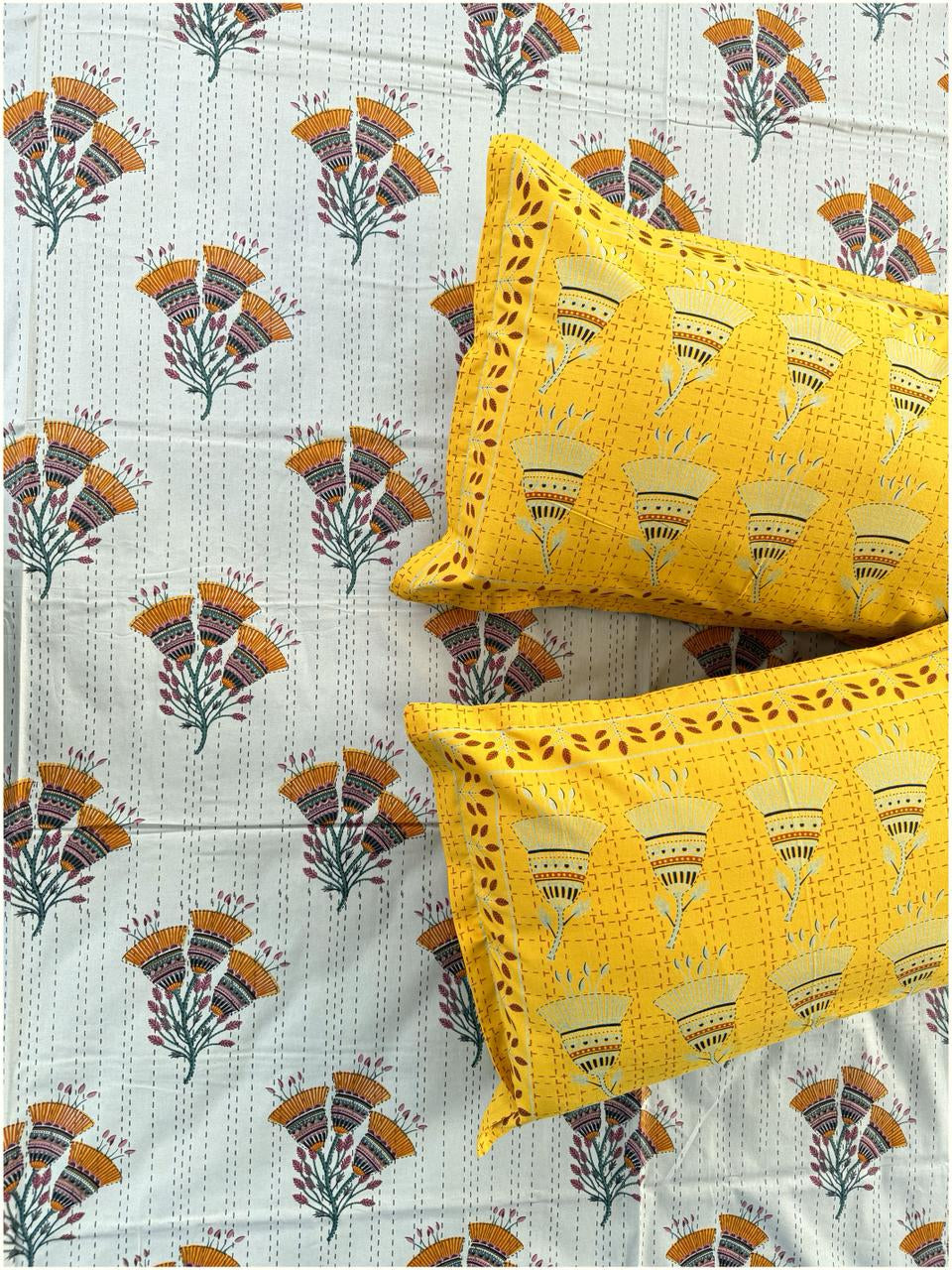 Festive Yellow Ethnic – 100% Cotton Bed Sheet 150 TC